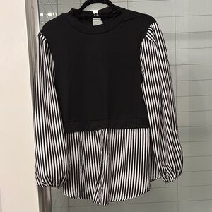 SHEIN Black Layered Pullover with Black & White Striped Shirt